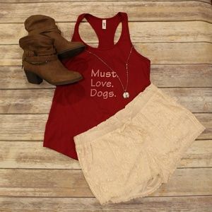 Must. Love. Dogs Racerback Tank Top Hand Printed